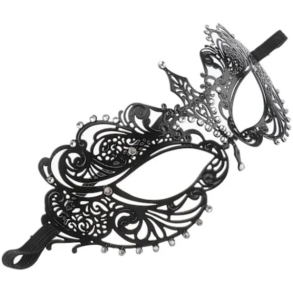 Kvinnors damer kristall strass dekoration sexig skär metall venetiansk maskeradmask för Halloween/kostymball/fest (svart)> Masker