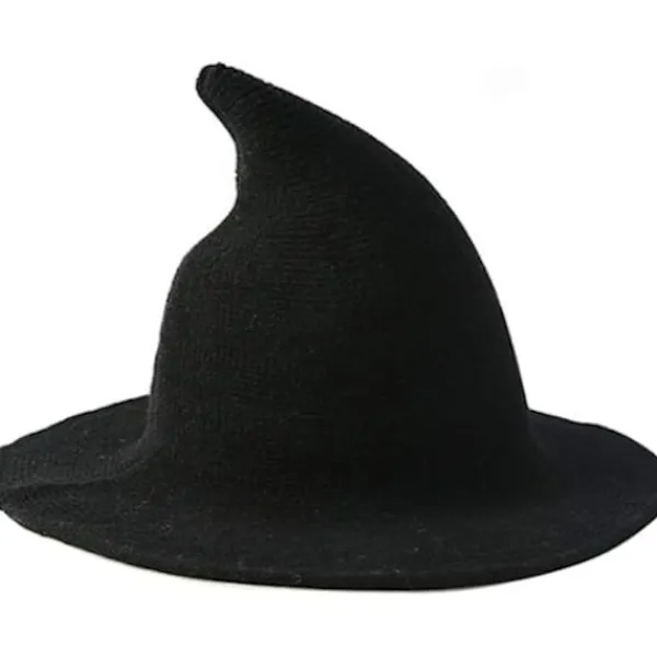 Kvinnors hopfällbara bredbrättad stickad häxhatt för Halloween-kostym Da> Huvudbonader