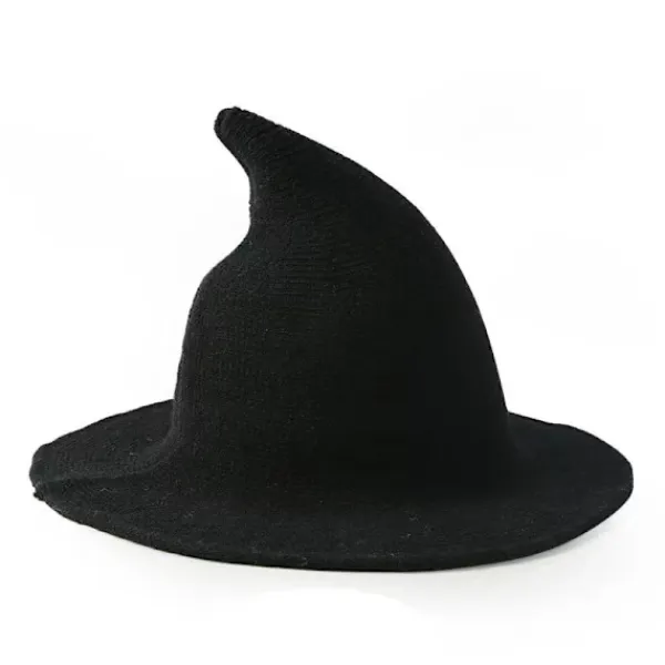 Kvinnors hopfällbara bredbrättad stickad häxhatt för Halloween-kostym Da> Huvudbonader