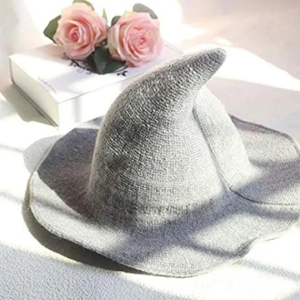 Kvinnors Häxhatt Trollkarl (Grå 56-58cm), Ullhatt Vuxen Kläder Festtillbehör Halloween Kamouflage Rollspel Mössa> Huvudbonader