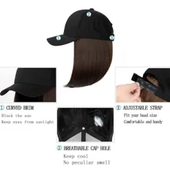 Kvinnors korta bob peruk basebollkeps med syntetiskt hår - Snyggt och bekvämt håraccessoar><noscript><img width=