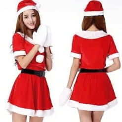 Kvinnors Kortärmad Miss Santa Cosplaydräkt Fru Claus Jul Pälskant Fancy Dress Party Outfits> Dräkter