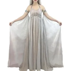 KOOLYOU Kvinnors medeltida kostym drottning cosplay grå lång klänning Halloween Daenerys Targaryen kostymer XXL Beige> Dräkter