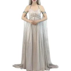 KOOLYOU Kvinnors medeltida kostym drottning cosplay grå lång klänning Halloween Daenerys Targaryen kostymer XXL Beige><noscript><img width=