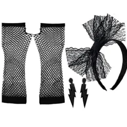 Kvinnors 80-tals Festkläder Tillbehör Retro Party Kostym Set Vuxen Tutu Kjolar Neon Fiskgarn Handskar Pärlhalsband Armband Örhängen (Roseröd)><noscript><img width=