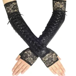 Lace Up Fingerless Handskar Långa armbågshandskar För Kostym Party Lace-up Arm Warmer> Tillbehör