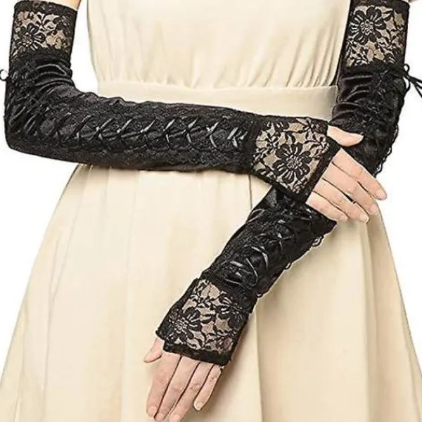 Lace Up Fingerless Handskar Långa armbågshandskar För Kostym Party Lace-up Arm Warmer> Tillbehör
