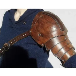 Läder Pauldrons Spaulders Medeltida Axelsskydd Vikingakostym Riddare Krigare Cosplay Larp Tillbehör Halloween Rekvisita Kompatibel med Män Mörkbrun right | Fyndiq><noscript><img width=