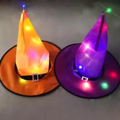 AcserGery LED Halloween Blinkande Ljus Häxhatt Stjärnklar Himmel Spöke Utklädnad Glödande Alv Spöke Hatt Lampa Hemdekoration><noscript><img width=