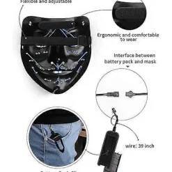 LED Halloweenmask för skräck, självlysande mask för rollspel, LED-karnevalsmaskdräkt med 3 ljuslägen. (Lila)><noscript><img width=