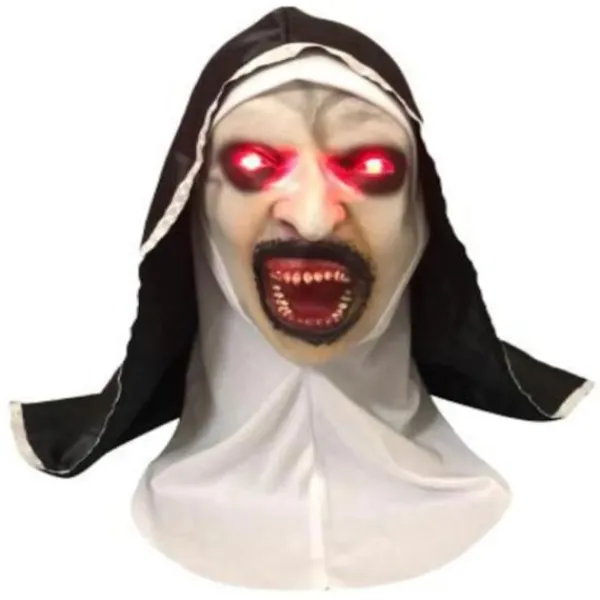 KOOLYOU LED Horror The Nun Mask Cosplay Läskiga Latexmasker Med Huvudduk LED-Ljus Halloween Party Rekvisita Deluxe A> Masker