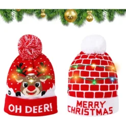 LED Julhatt 2 Stycken LED Färgglad Julhatt Fawn Stickad> Tillbehör