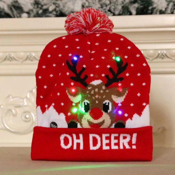 LED Julhatt 2 Stycken LED Färgglad Julhatt Fawn Stickad> Tillbehör