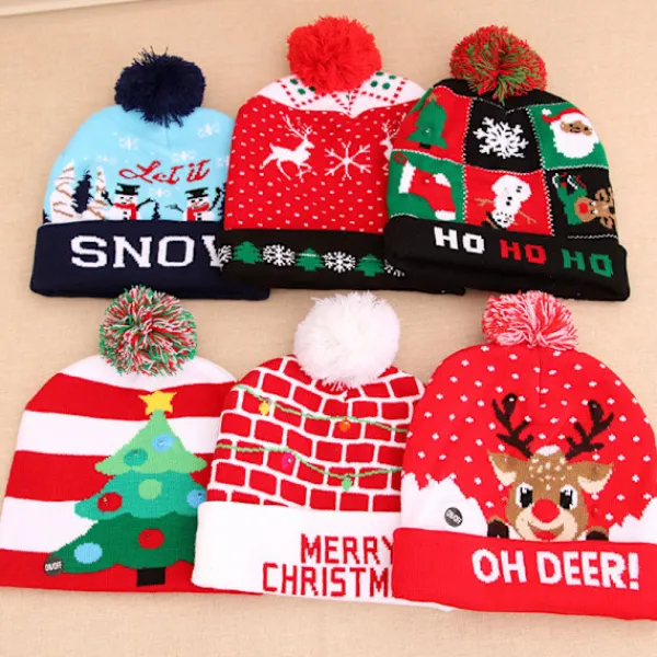 LED Julhatt 2 Stycken LED Färgglad Julhatt Fawn Stickad> Tillbehör