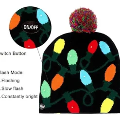 LED Julhatt Lyser Julhattar, Stickade Mössor med 6 Colo> Huvudbonader