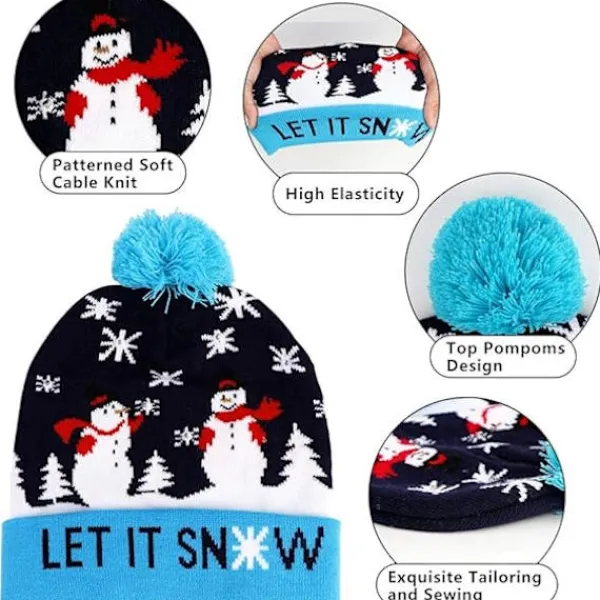 LED Julhatt, Unisex Lysande Julhatt Stickad Mössa Hol> Huvudbonader