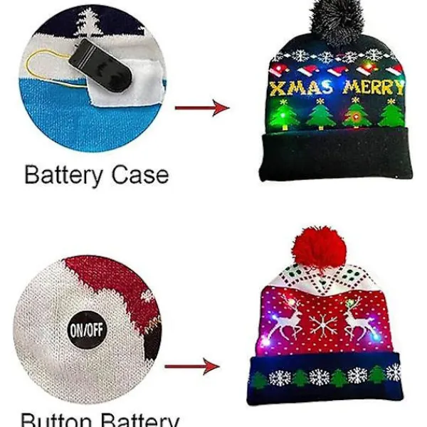 Led julmössa,,jul Led Stickad Light Up Mössa Unisex Vintermössa Tröja Cap> Huvudbonader