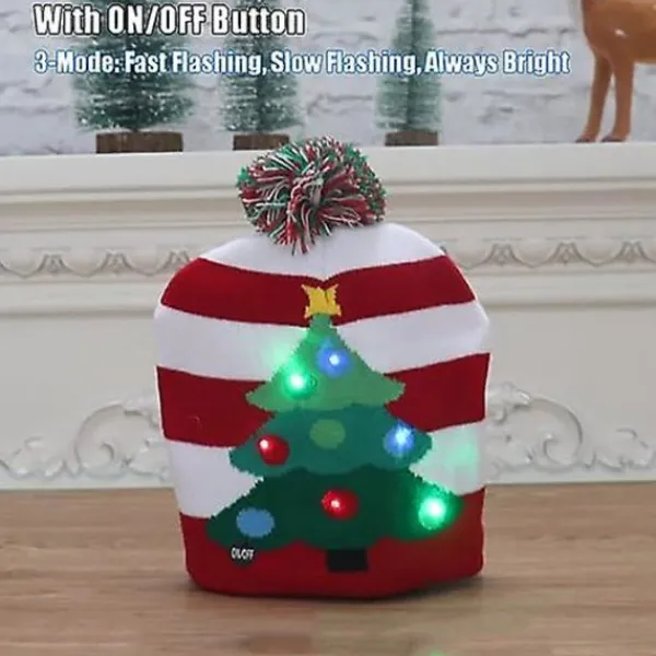 Led julmössa,,jul Led Stickad Light Up Mössa Unisex Vintermössa Tröja Cap> Huvudbonader