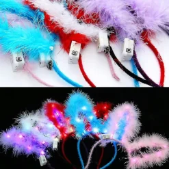 Led kaninöron pannband lysande fjäder pannband söt festival hårbåge fest hår accessoarer><noscript><img width=