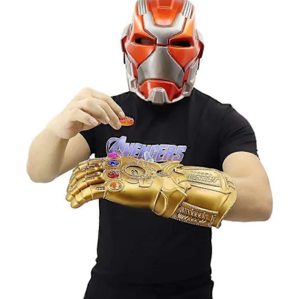 LED Ljus Upp Infinity Gauntlet Thanos Handskar med Avtagbara Magnetiska Infinity Stenar> Tillbehör