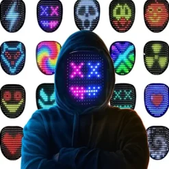 LED Mask Halloween-dräkt för barn och vuxna, ansiktsförvandlande mask med ljus och geststyrning, coola leksaker> Masker