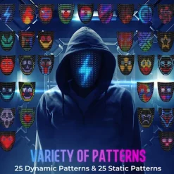 LED Mask Halloween-kostym för barn och vuxna, ansiktsförvandlande mask med ljus och gestkontroll, coola leksaker><noscript><img width=