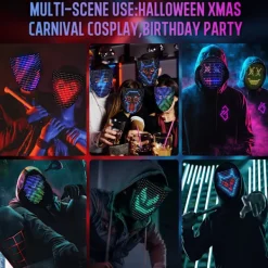 LED Mask Halloween-kostym för barn och vuxna, ansiktsförvandlande mask med ljus och gestkontroll, coola leksaker><noscript><img width=