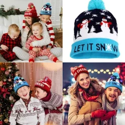 wxsp LED Tomteluva, Lysande Tomteluva, Unisex Stickad Mössa, Partyhatt, Snögubbe Mönster, Lämplig för Fester Julstickad Mössa><noscript><img width=