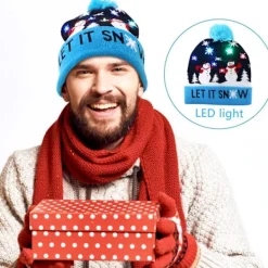 wxsp LED Tomteluva, Lysande Tomteluva, Unisex Stickad Mössa, Partyhatt, Snögubbe Mönster, Lämplig för Fester Julstickad Mössa><noscript><img width=