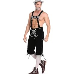 Lederhosen Vuxna - Äkta Läder Autentiska Tyska Lederhosen För Män, Oktoberfest Outfit Svart[YDE] {F3441} L> Dräkter