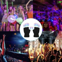 LED-handskar – Flerfärgade blinkande partyhandskar för Halloween & rave – Svart><noscript><img width=