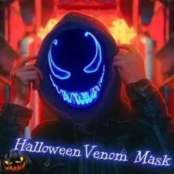 LED-mask Halloween, LED Halloween-mask, Purge-mask med 3 ljuslägen, Ljusupp Halloween-mask för män kvinnor barn blå><noscript><img width=