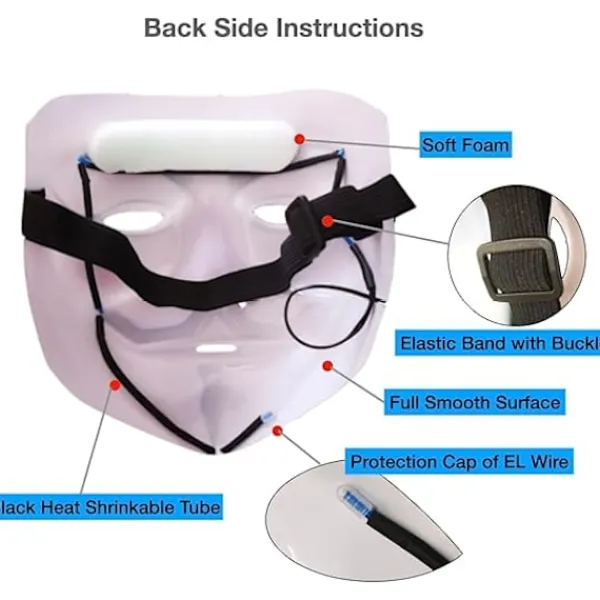 LED-mask V för Vendetta Mask EL-tråd Lyser Upp för Halloween Kostym Cosplay Fest> Masker