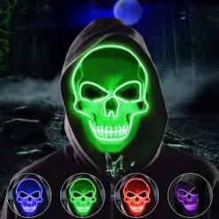 LED-reningsmask, Halloweenmask, LED-skräckmask i mörkret, Halloween-reningsmask, med 3 ljuslägen, lämplig för kostymlekar-FF-> Masker
