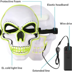 LED-reningsmask, Halloweenmask, LED-skräckmask i mörkret, Halloween-reningsmask, med 3 ljuslägen, lämplig för kostymlekar-FF-> Masker