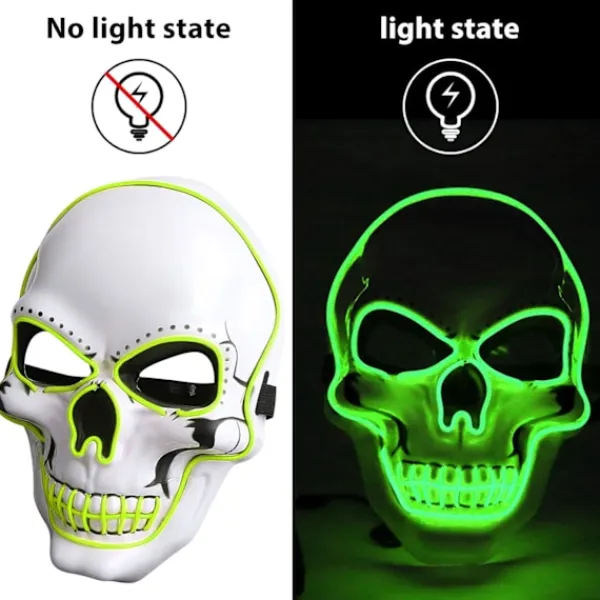 LED-reningsmask, Halloweenmask, LED-skräckmask i mörkret, Halloween-reningsmask, med 3 ljuslägen, lämplig för kostymlekar-FF-> Masker