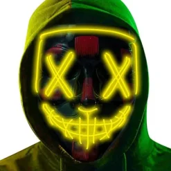LED-skräckmask, Halloween-mask, rensning med 3x ljuseffekter, Con> Masker