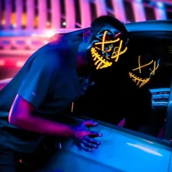 LED-skräckmask, Halloween-mask, rensning med 3x ljuseffekter, Con><noscript><img width=