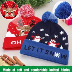 LED-stickad julmössa, 2 stycken julmössa vinter snö semester mössa för barn män kvinnor pojkar flickor julfestival födelsedagsfest><noscript><img width=