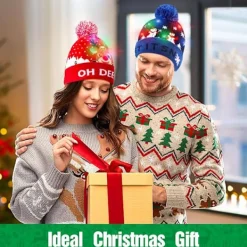 LED-stickad julmössa, 2 stycken julmössa vinter snö semester mössa för barn män kvinnor pojkar flickor julfestival födelsedagsfest><noscript><img width=