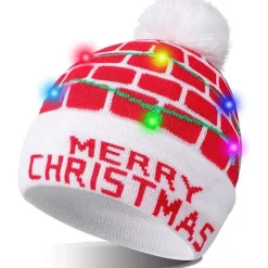 LED-upplyst mössa i stickad beanie, färgglad LED-julmössa> Huvudbonader