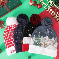 LED-upplyst mössa i stickad beanie, färgglad LED-julmössa><noscript><img width=