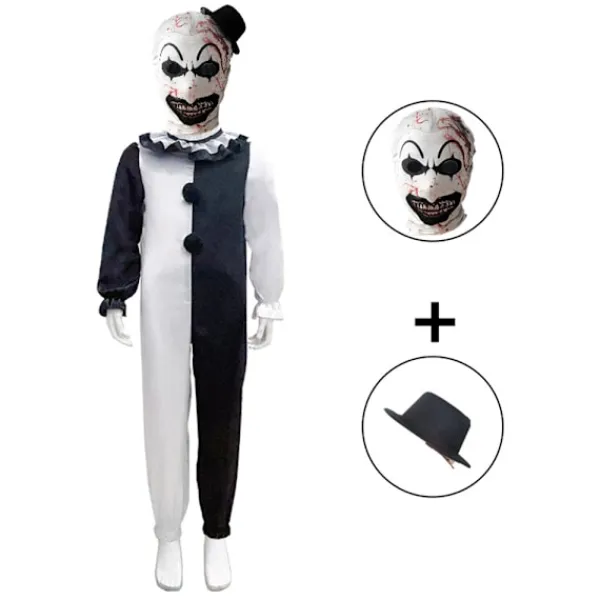 Litotil Killer Terrifier Clown Jumpsuit Svrt Vit Dräkt Bodysuit Fest Hlloween Outfit Kläder 150cm> Dräkter