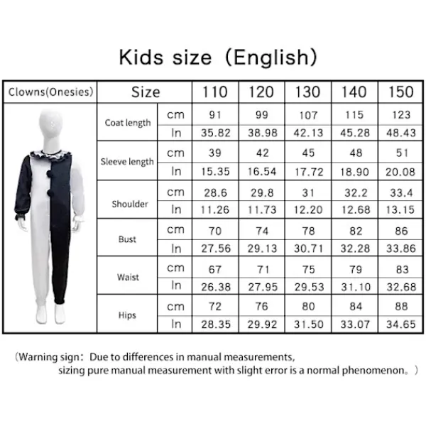 Litotil Killer Terrifier Clown Jumpsuit Svrt Vit Dräkt Bodysuit Fest Hlloween Outfit Kläder 150cm> Dräkter