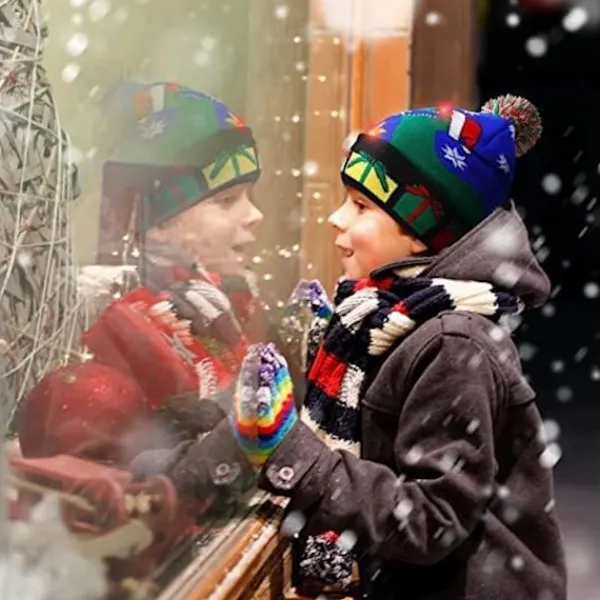 Ljusupplyst Julhatt, LED Julhattar med Ljus, Blinkande Julmössa Stickad Mössa för Barn Vuxna Pojkar Flickor> Huvudbonader