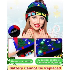 Ljusupplyst Julhatt, LED Julhattar med Ljus, Blinkande Julmössa Stickad Mössa för Barn Vuxna Pojkar Flickor><noscript><img width=