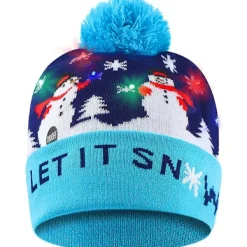 Ljusupplyst Julhatt, LED Julhattar med Ljus, Blinkande Julmössa Stickad Mössa för Barn Vuxna Pojkar Flickor> Huvudbonader