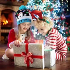 Ljusupplyst Julhatt, LED Julhattar med Ljus, Blinkande Julmössa Stickad Mössa för Barn Vuxna Pojkar Flickor> Huvudbonader