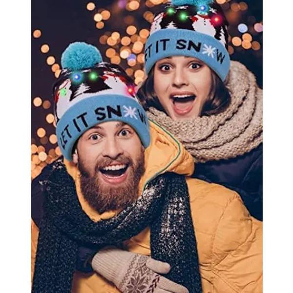 Ljusupplyst Julhatt, LED Julhattar med Ljus, Blinkande Julmössa Stickad Mössa för Barn Vuxna Pojkar Flickor> Huvudbonader