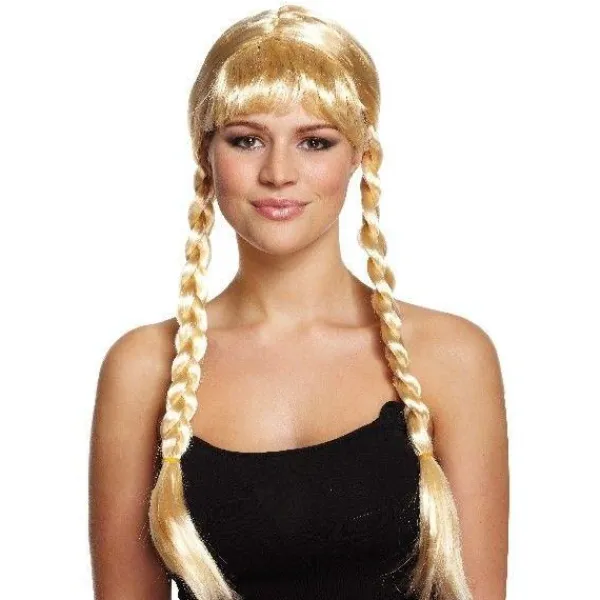 Crosswear Trading LTD Lång blond peruk med flätor vuxenstorlek blondin ljus> Peruker